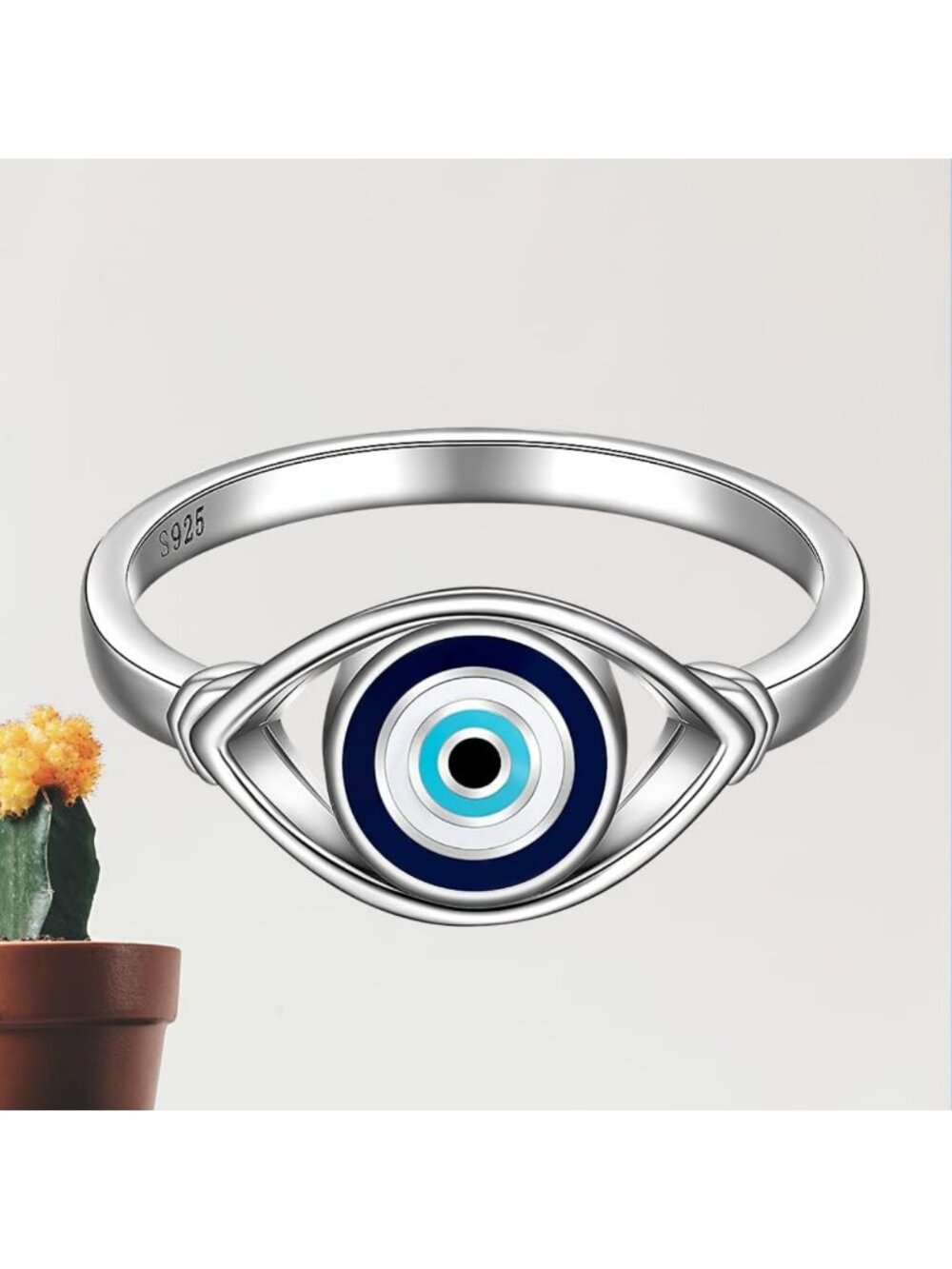 Sterling Silver Evil Eye Ring for Women - Blue Spiritual Turkish Jewelry, Sizes - Picture 6 of 8